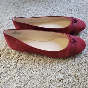 Suede Ballet Flats with Bow in Wine